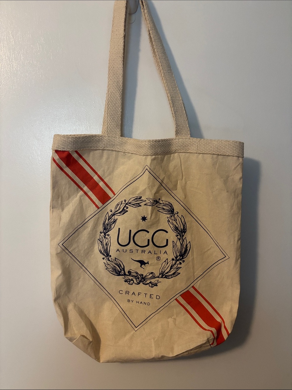 Everyday Quiet Luxury UGG Canvas Tote Bag Cream Red Stripes